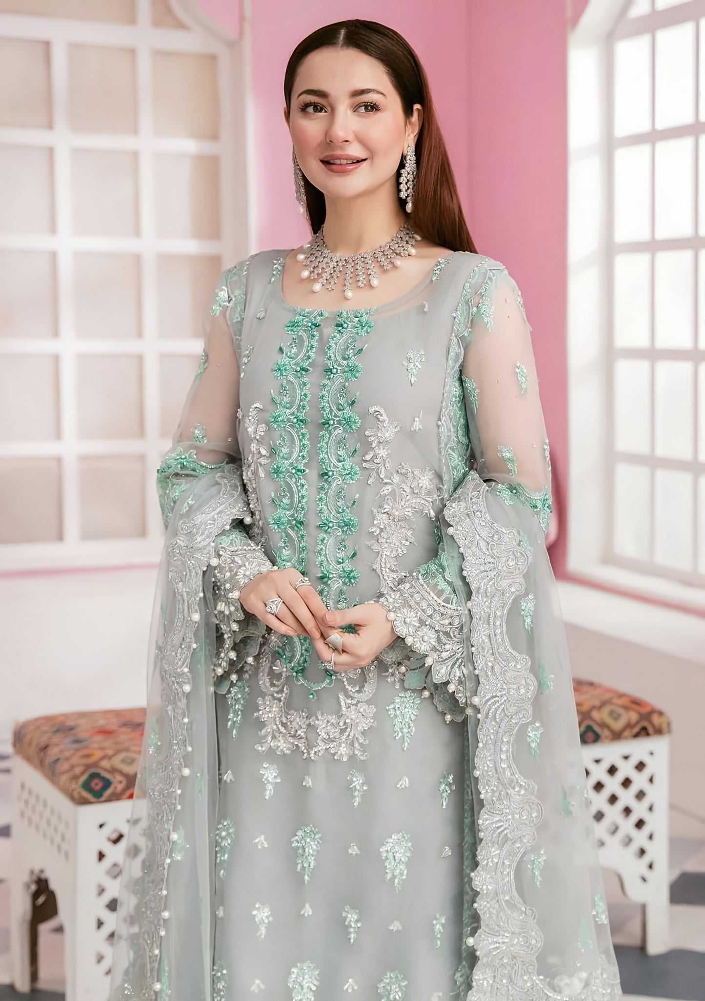 Elaaf Bridal Organza Suit – Stone & Adda Embroidery