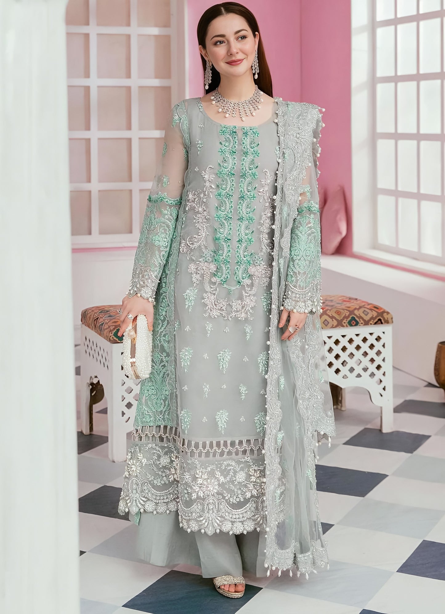 Elaaf Bridal Organza Suit – Stone & Adda Embroidery