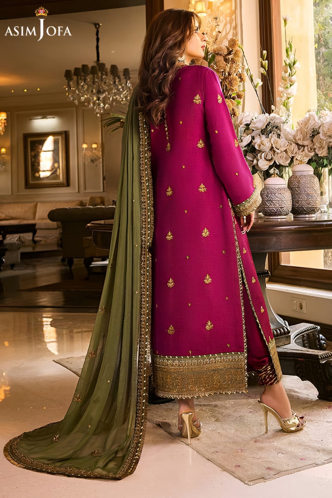Asim Jofa Mahru & Noorie Collection AJSM-D01 – Embroidered Chiffon Suit with Malai Trouser