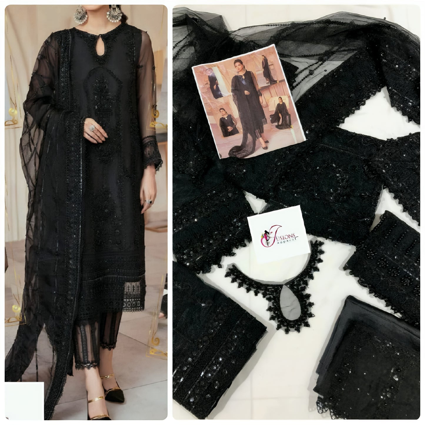 MUSHQ Wedding Edition – Hand Embroidered Net Suit with Organza Daman & Silk Trouser