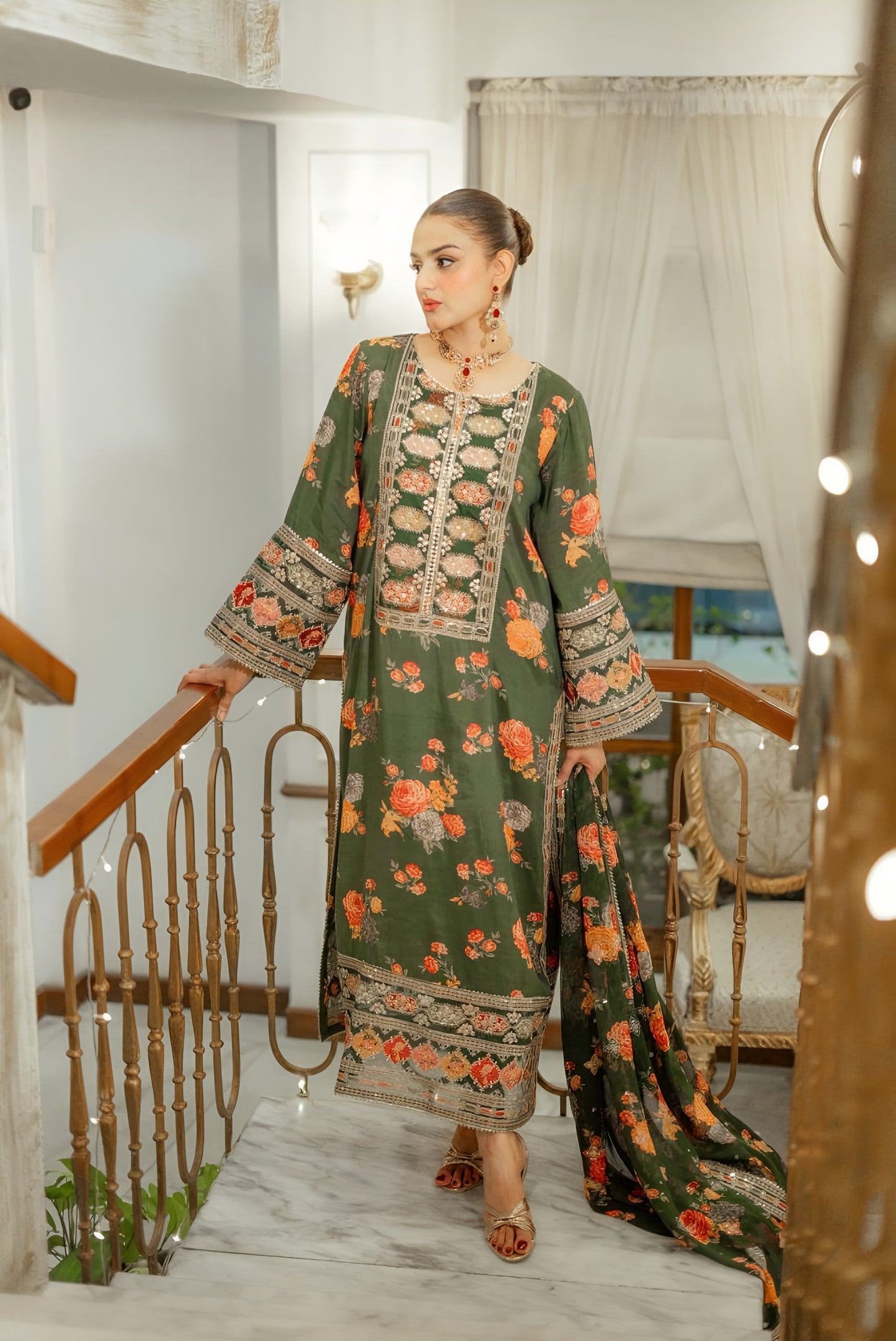 Ahmozi Aneelas Collection Unstitched 3-Piece Suit – Heavy Embroidered Shmoz Silk Shirt & Dupatta
