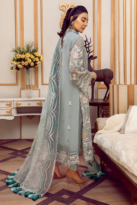 Ahmozi Adan Libas Suit – Fully Heavy Embroidered Chiffon Front with Pearls & Shamoz Silk Trouser