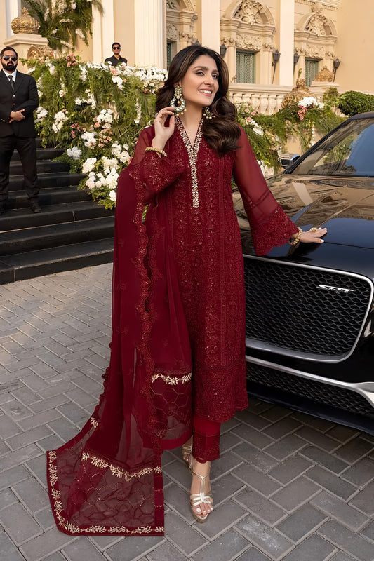 Azure Embroidery Chiffon Collection – Elegant Full Embroidered Chiffon Dress with Dupatta & Malai Trouser