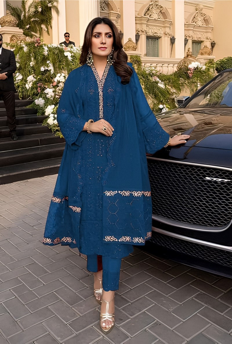 Azure Embroidery Chiffon Collection – Elegant Full Embroidered Chiffon Dress with Dupatta & Malai Trouser