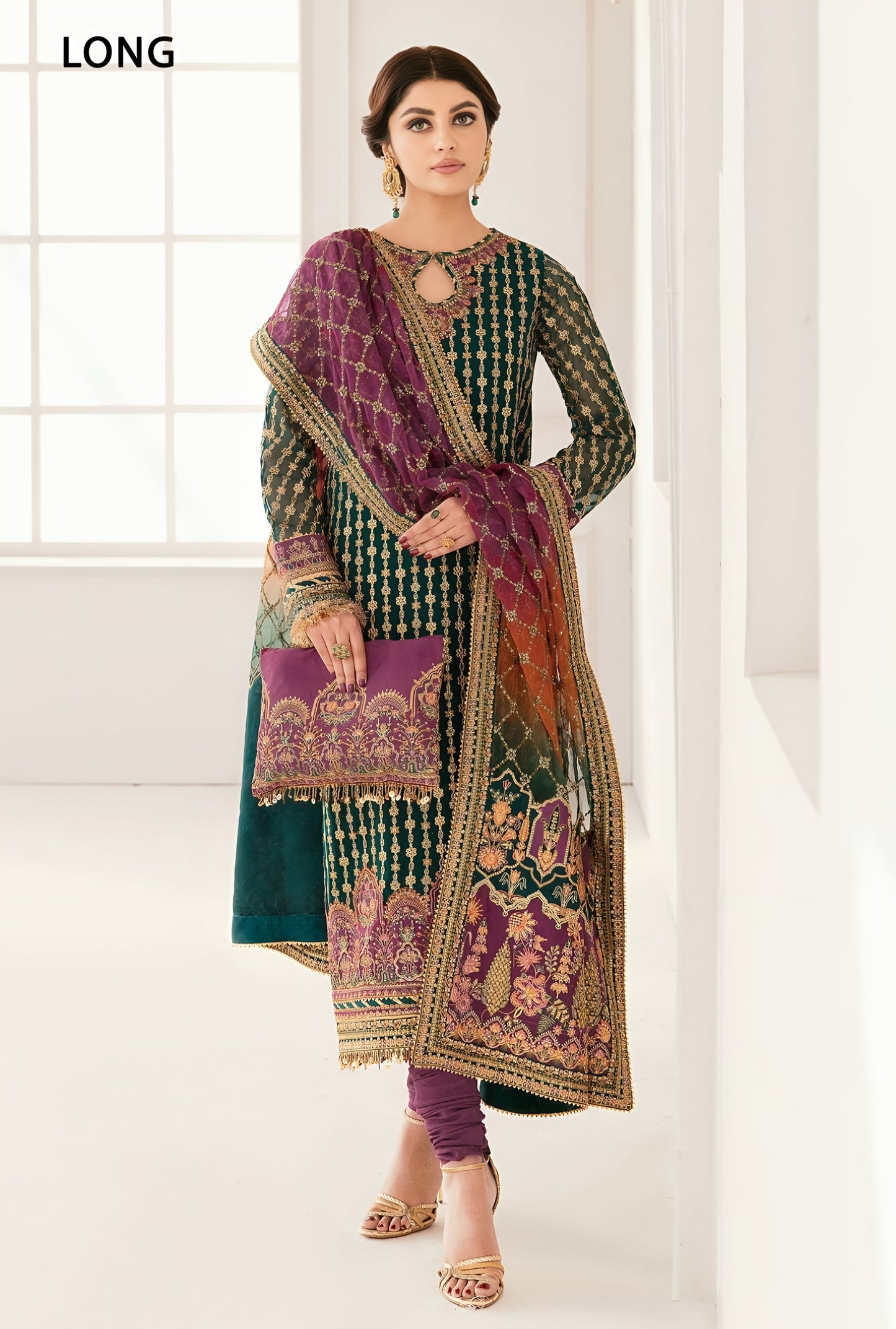 Baroque Organza Embroidered Suit – Full Sequence & Adda Work Dress with Double Shaded Dupatta & Shamooz Silk Trouser