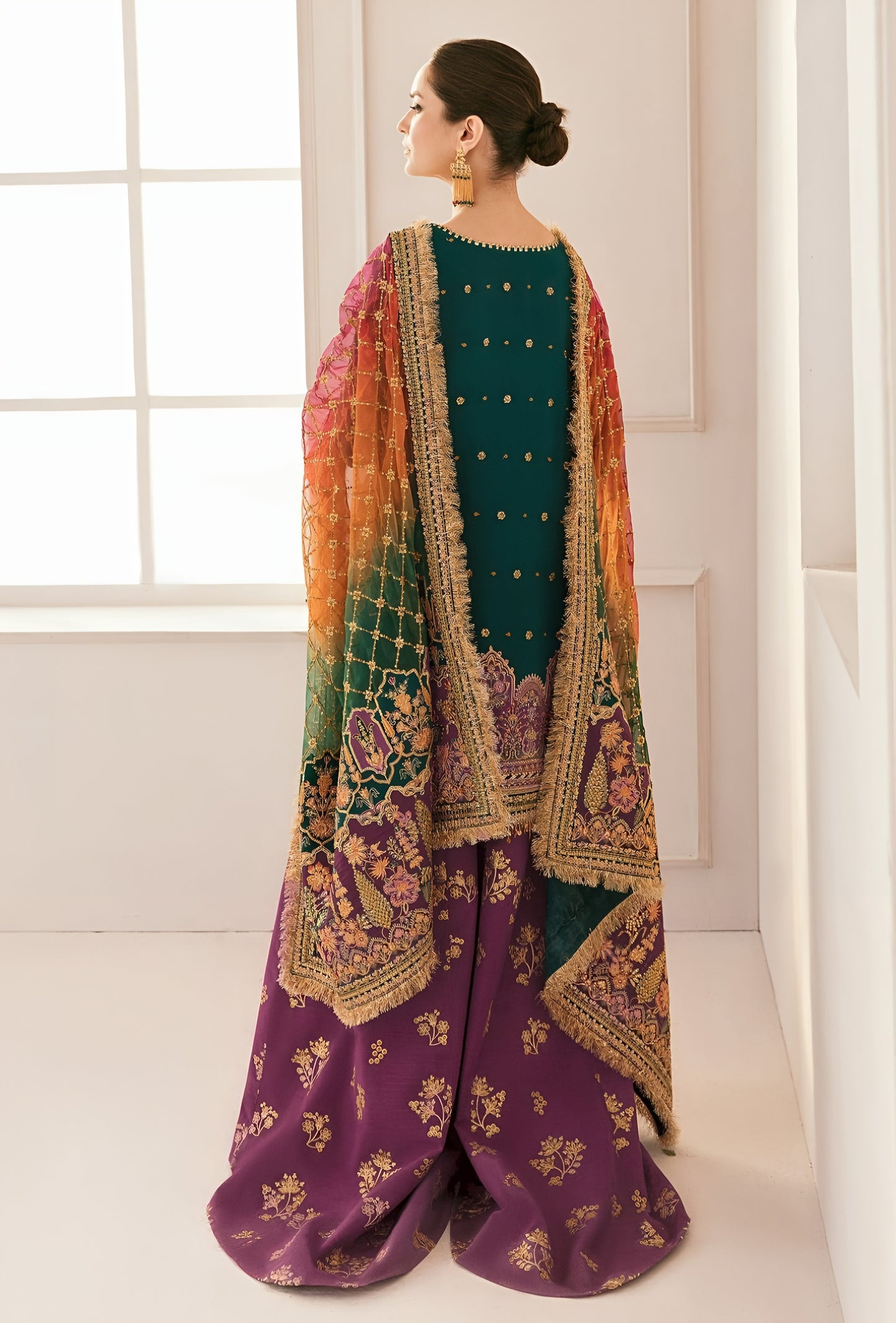 Baroque Organza Embroidered Suit – Full Sequence & Adda Work Dress with Double Shaded Dupatta & Shamooz Silk Trouser