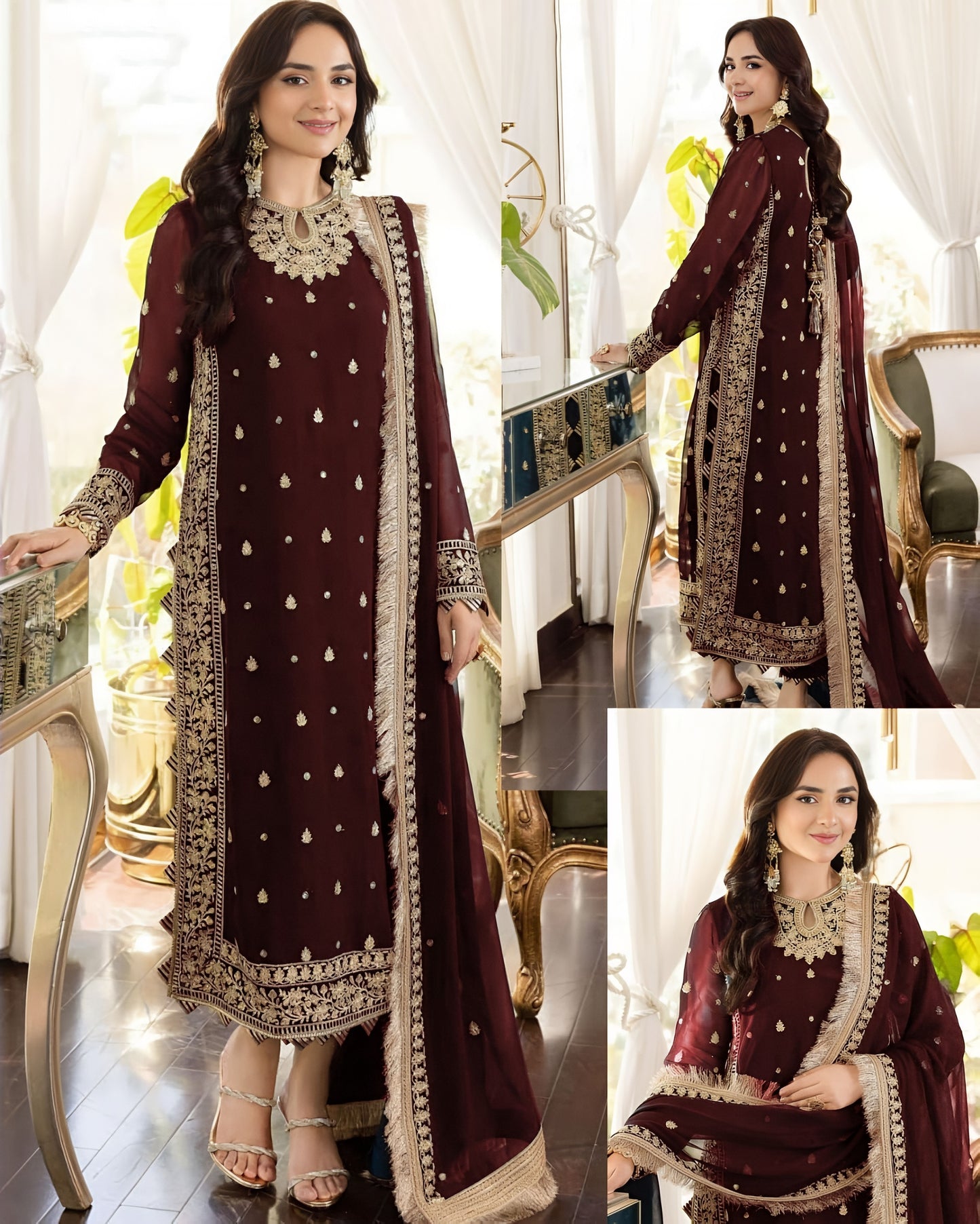 Asim Jofa Chiffon Embroidered Suit – Elegant Sequence Work Dress with 4-Sided Dupatta & Malai Trouser