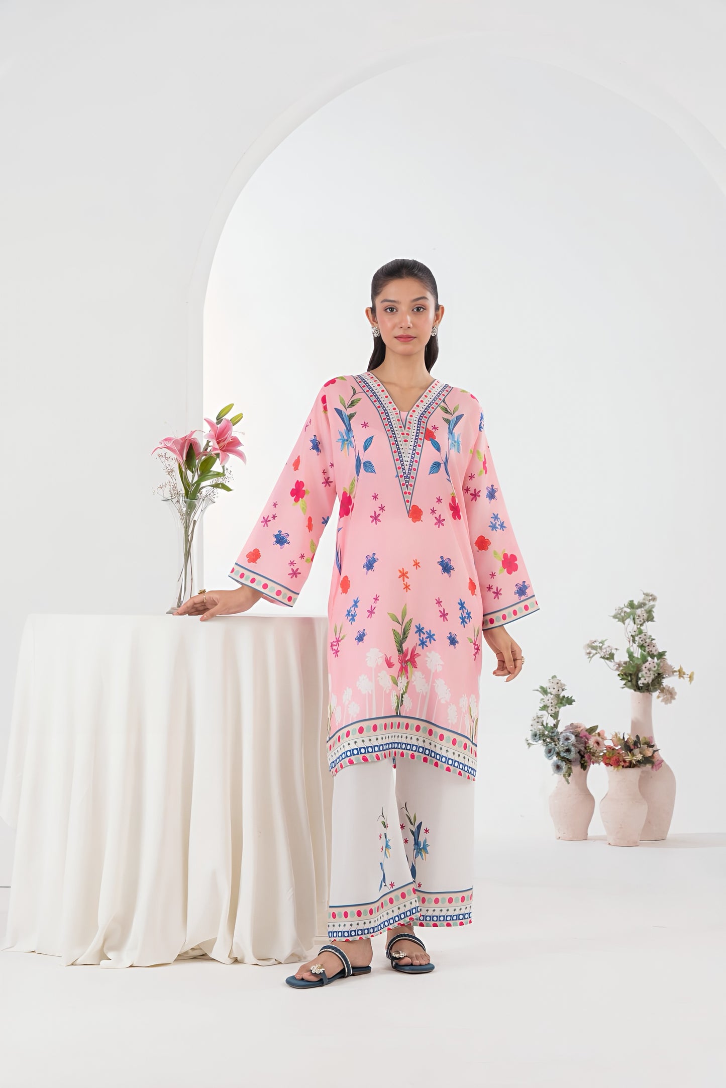 3PC Shamooz Silk Digital Printed Suit – Elegant Silk Shirt, Trouser & Dupatta Set