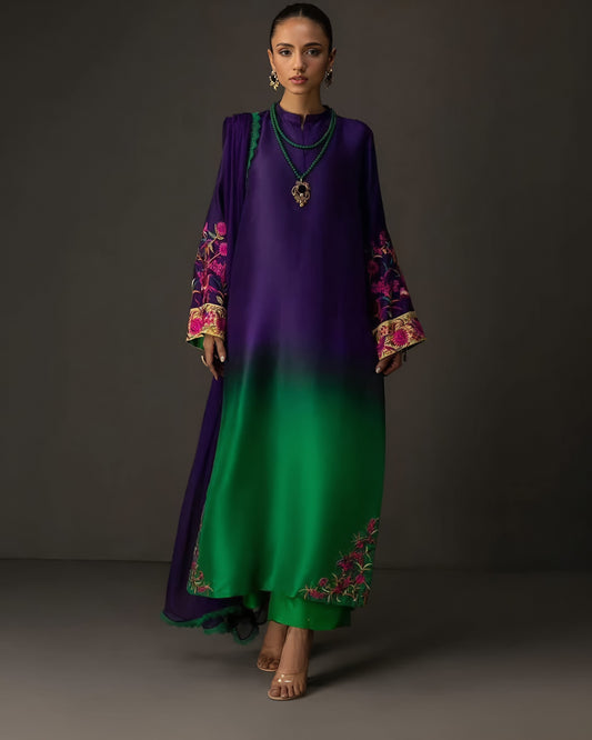 Digital printedDigital Printed 3PC Shamooz Silk Suit – Premium Silk Shirt, Trouser & Dupatta Set for Women