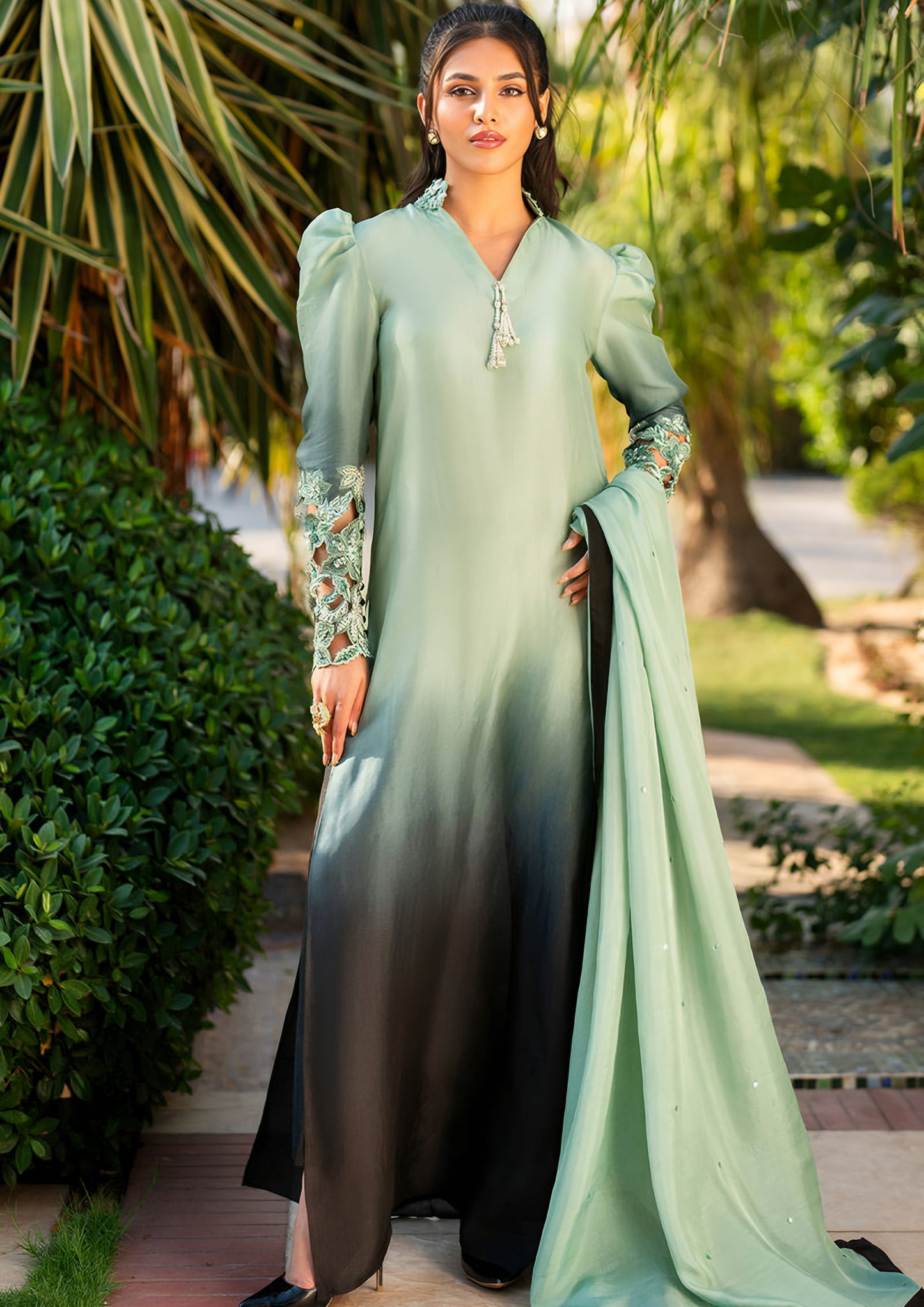 Digital Printed 3PC Shamooz Silk Suit – Luxury Silk Shirt, Trouser & Dupatta Set