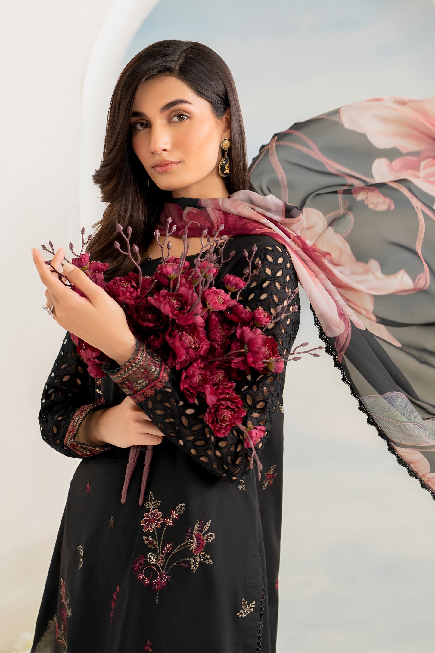 Ahmozi Iznik Lawn Collection – Heavy Embroidered Lawn Suit with Digital Silk Dupatta | Luxury Summer 3-Piece