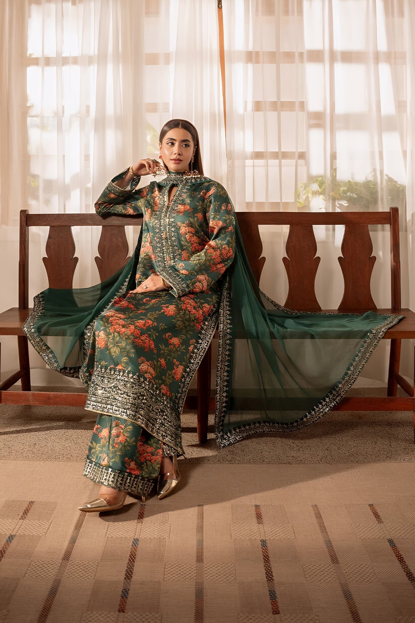 Shenora Shamoz Silk Embroidered Suit – Chiffon Dupatta
