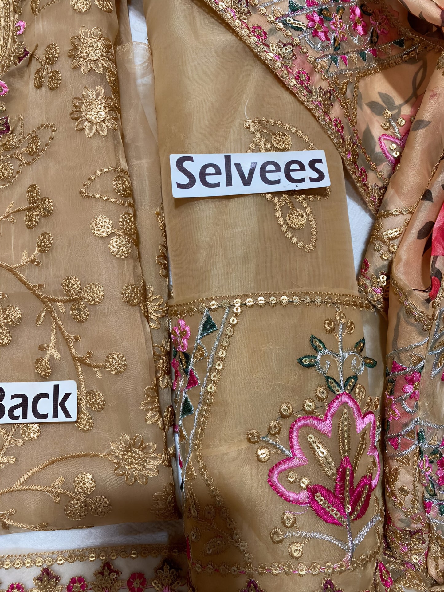 Aneela’s 3Pc Unstitched Organza Embroidered Suit by Ahmozi – Heavy Embroidered Silk Dupatta & Shamoz Silk Trouser