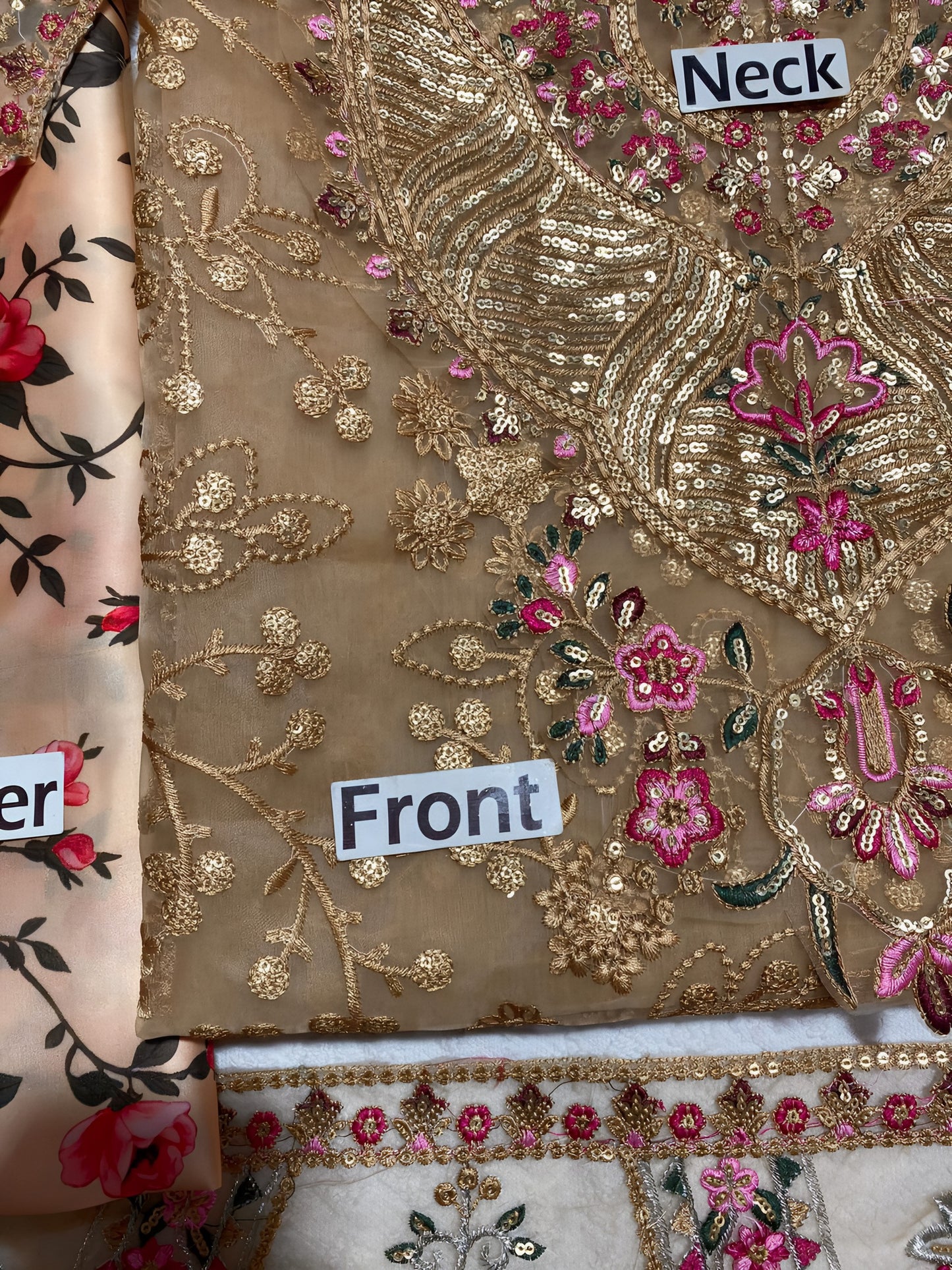 Aneela’s 3Pc Unstitched Organza Embroidered Suit by Ahmozi – Heavy Embroidered Silk Dupatta & Shamoz Silk Trouser