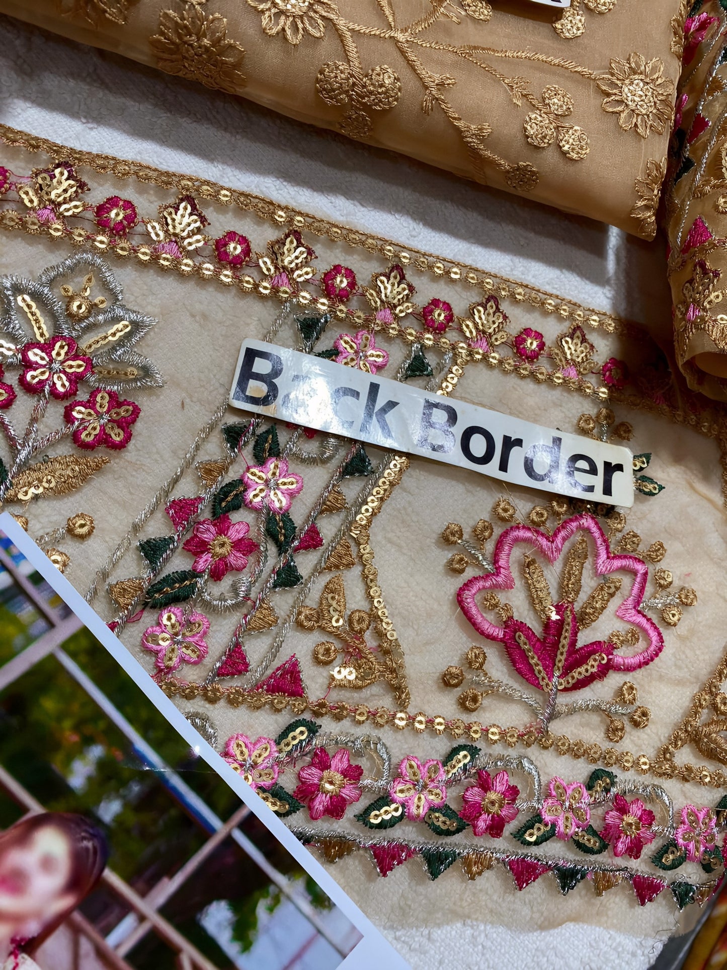 Aneela’s 3Pc Unstitched Organza Embroidered Suit by Ahmozi – Heavy Embroidered Silk Dupatta & Shamoz Silk Trouser