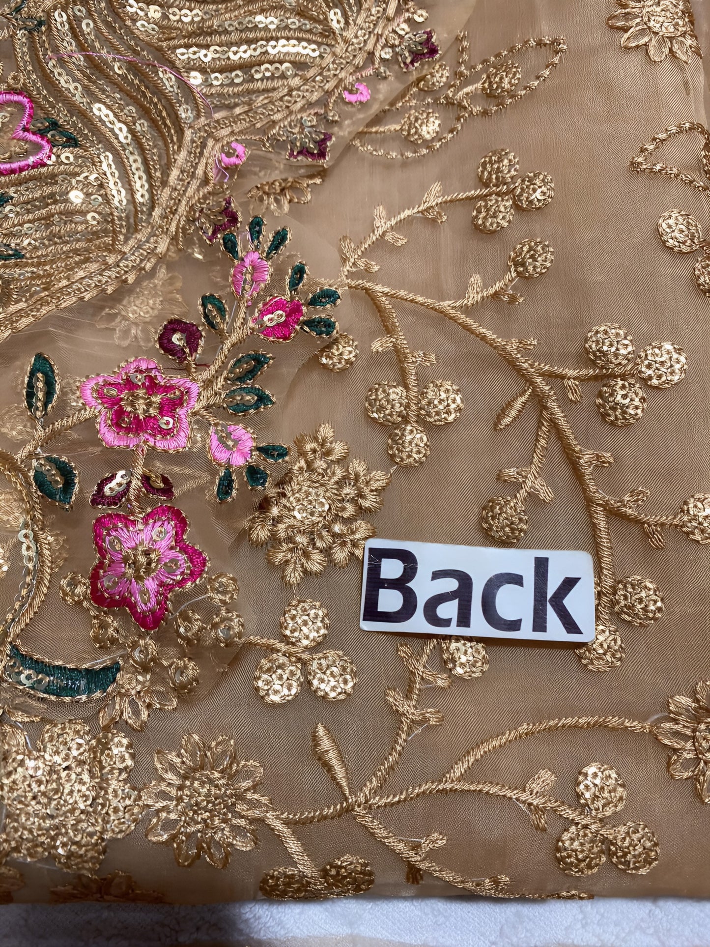 Aneela’s 3Pc Unstitched Organza Embroidered Suit by Ahmozi – Heavy Embroidered Silk Dupatta & Shamoz Silk Trouser