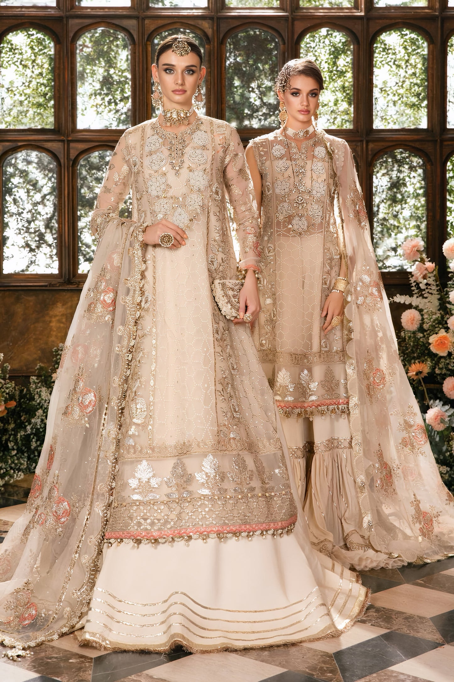 Maria B Wedding Collection Organza Embroidered Spengle Work Suit – Hand Embellished Adda Work & Satin Silk Trouser