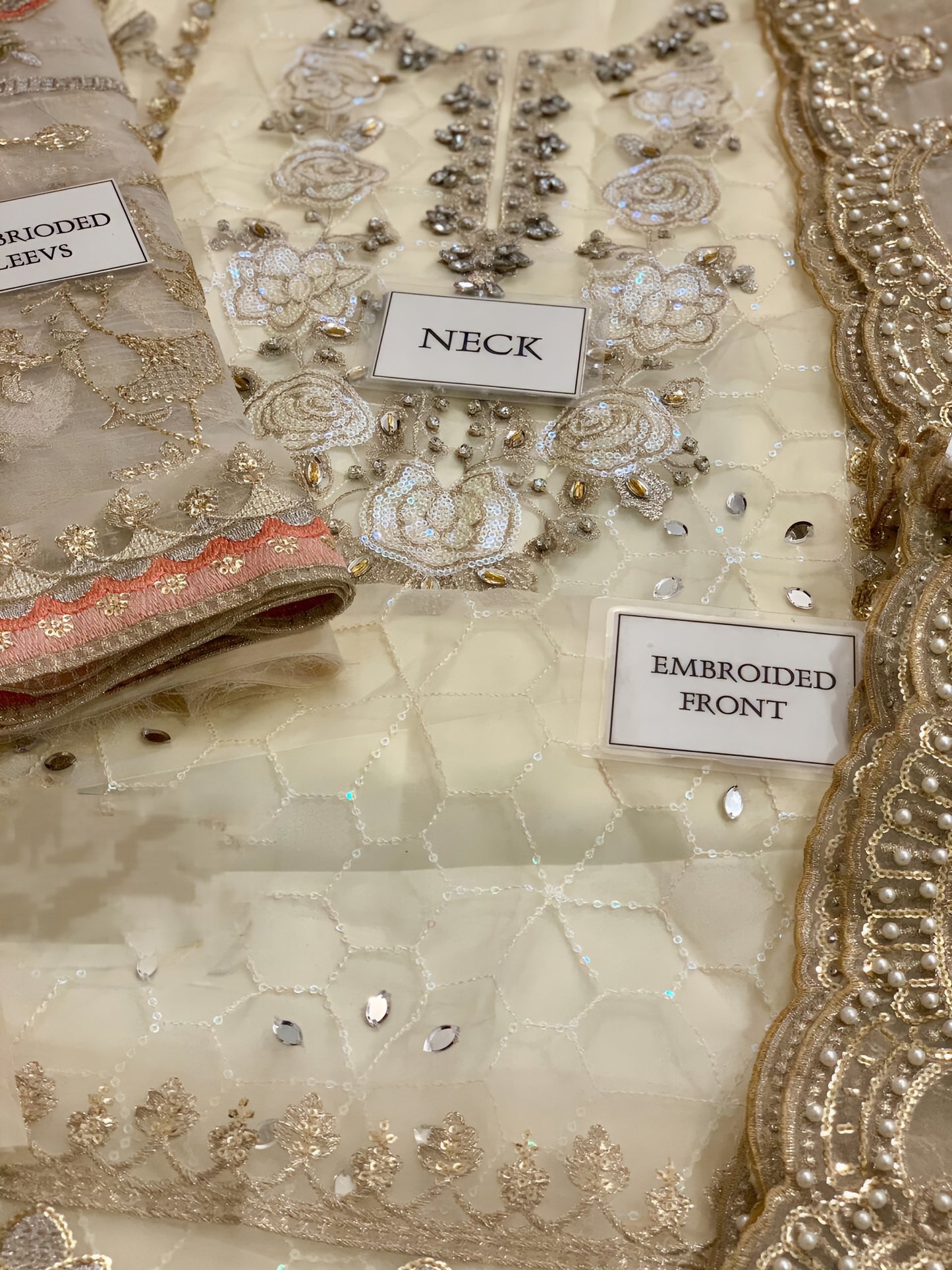 Maria B Wedding Collection Organza Embroidered Spengle Work Suit – Hand Embellished Adda Work & Satin Silk Trouser