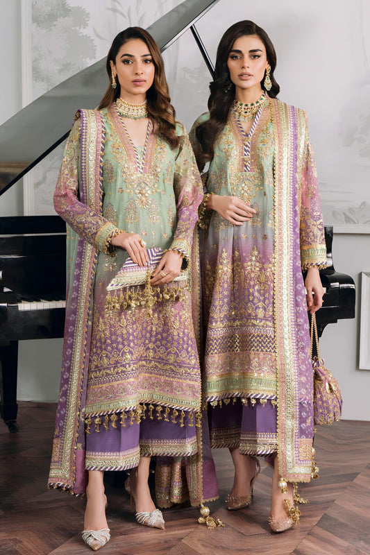 Baroque Chiffon Embroidered Sequence & Adda Work Suit – Silk Trouser | Luxury Formal Wear