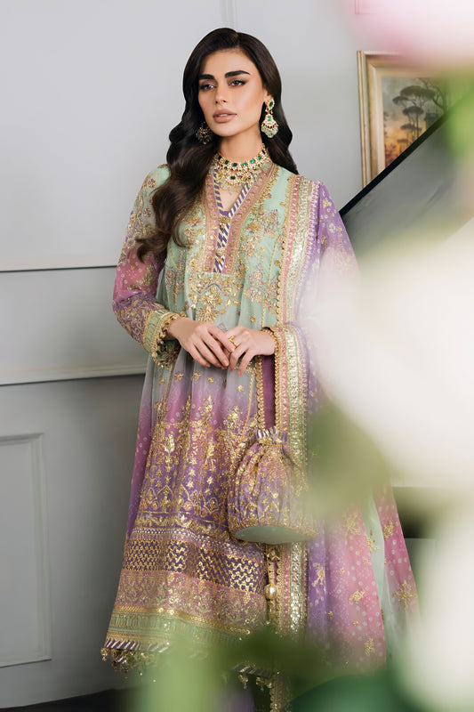 Baroque Chiffon Embroidered Sequence & Adda Work Suit – Silk Trouser | Luxury Formal Wear