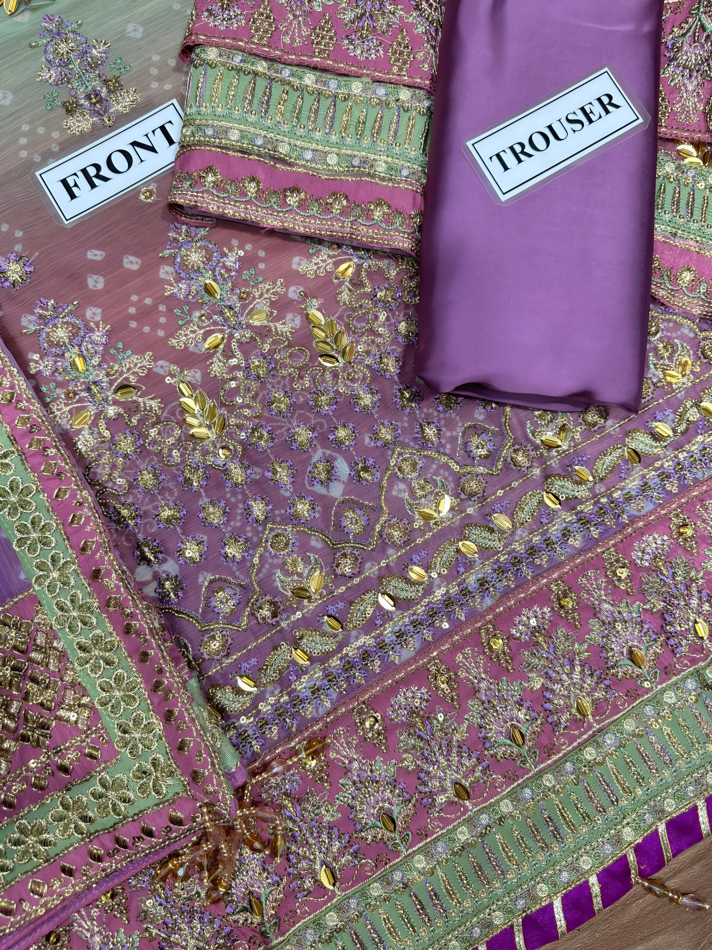 Baroque Chiffon Embroidered Sequence & Adda Work Suit – Silk Trouser | Luxury Formal Wear