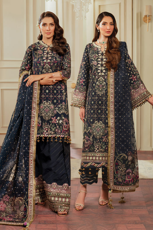 Barouq Chanttel Raw Silk Embroidered Spengle Work Suit – Heavy Embroidered Organza Dupatta & Raw Silk Trouser