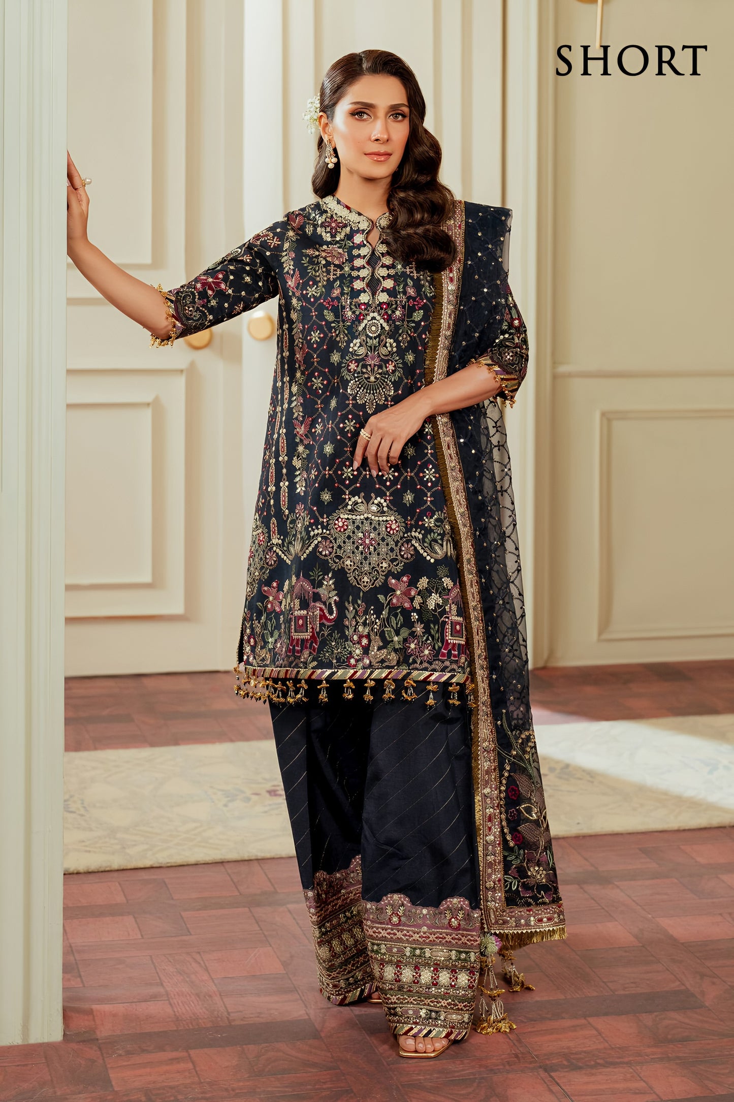 Barouq Chanttel Raw Silk Embroidered Spengle Work Suit – Heavy Embroidered Organza Dupatta & Raw Silk Trouser