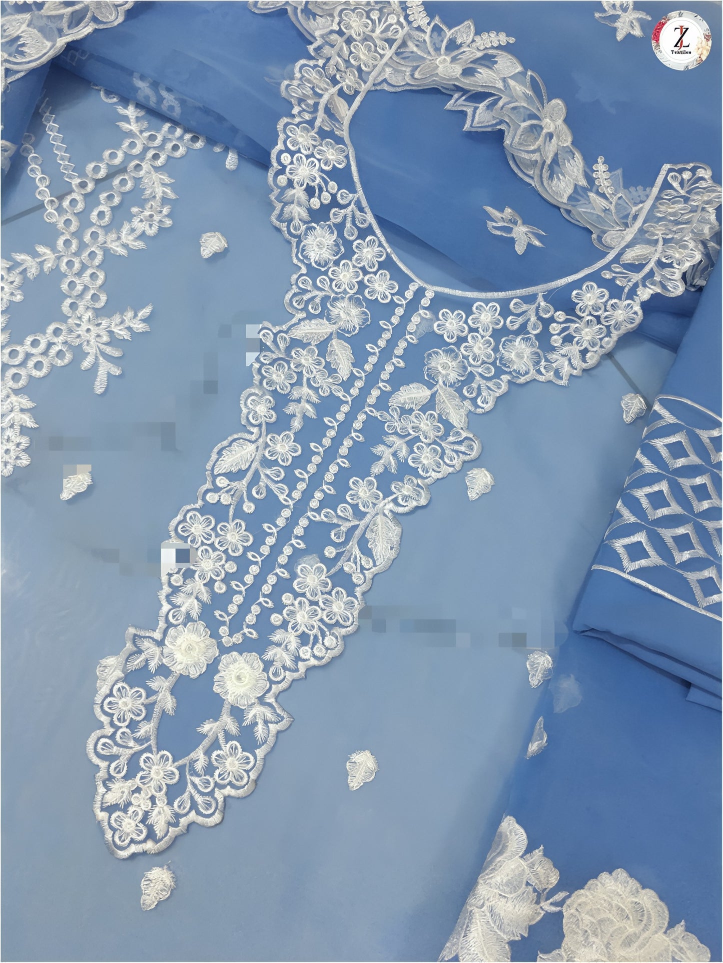 Embroidered Organza Suit – Thread & Sequin Work