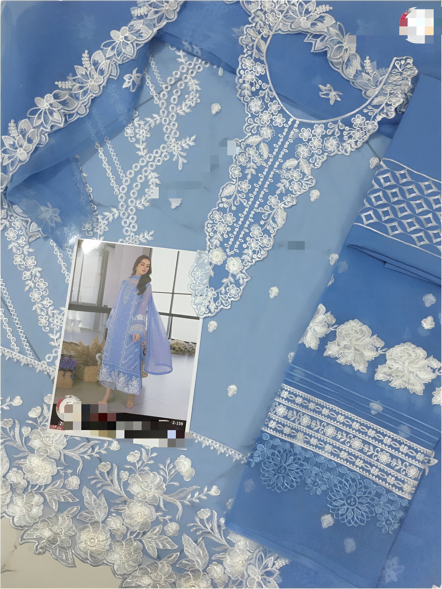 Embroidered Organza Suit – Thread & Sequin Work