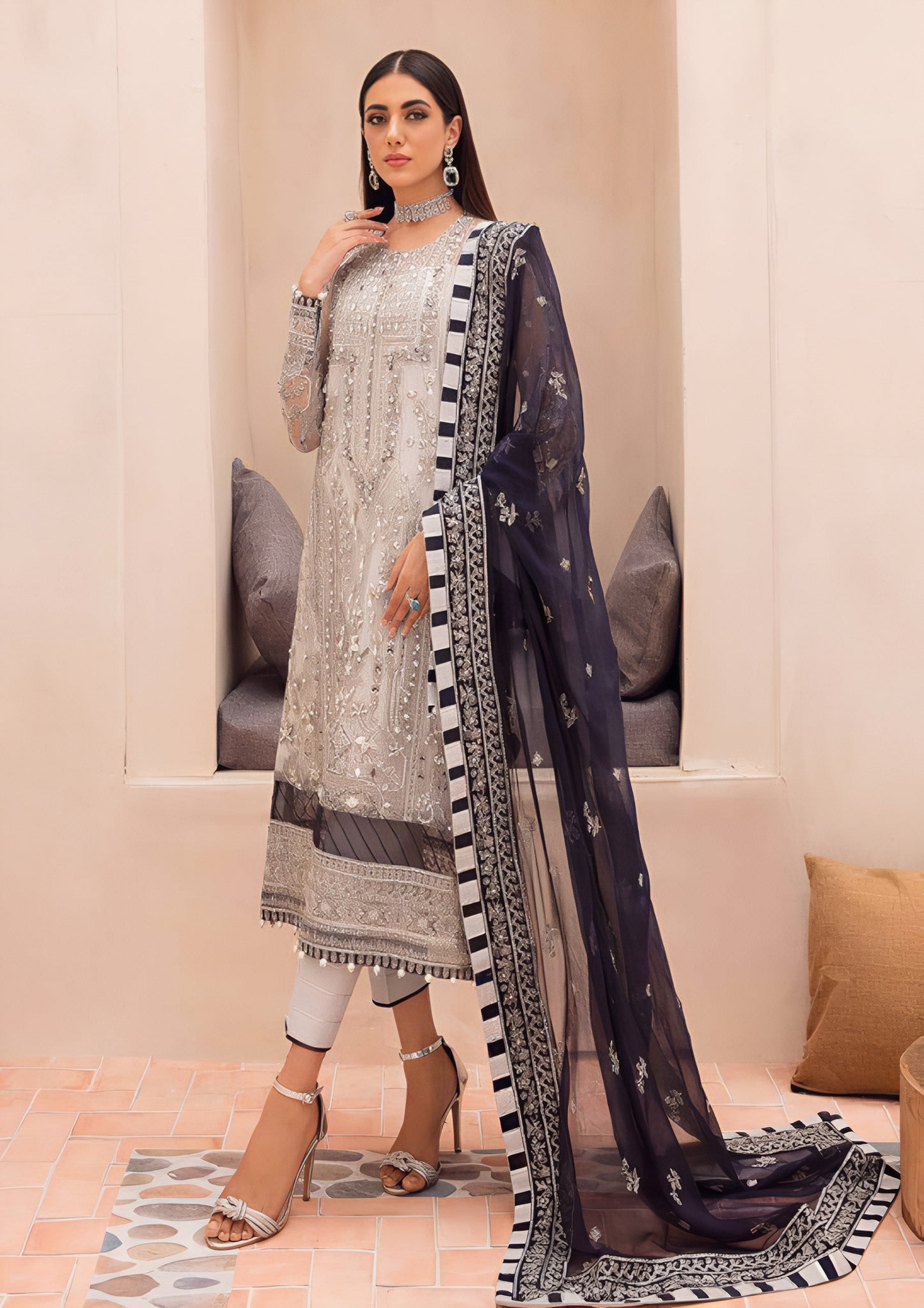 Gulaal Wedding Edition – Embroidered Organza Suit with Handwork & Malai Trouser