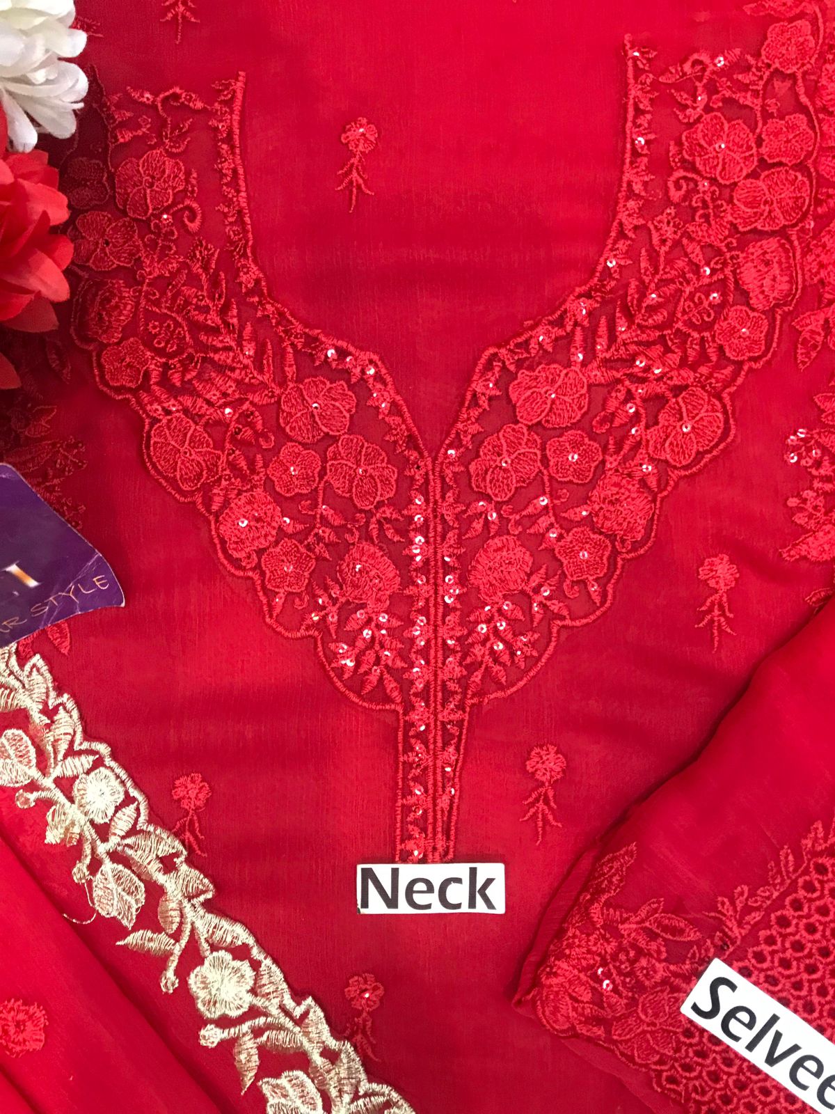 Azure Chiffon Embroidered Unstitched Dress