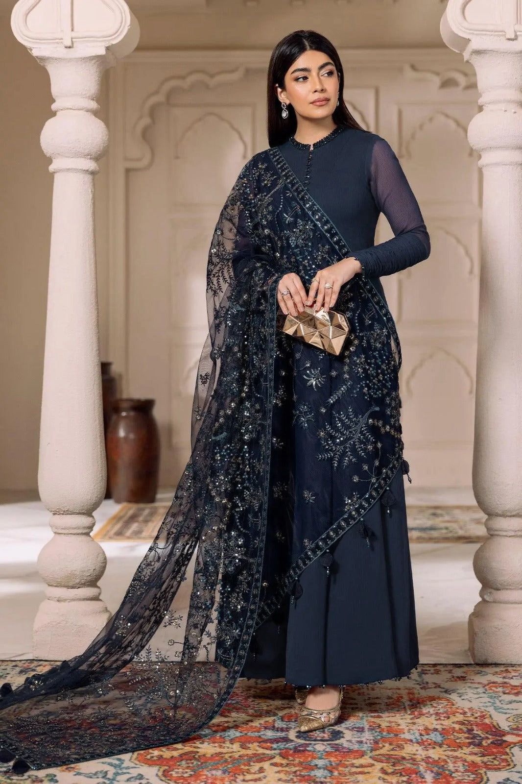 Alizeh  Chiffon Unstitched 3-Piece Dress – Net Dupatta & Satin Silk Trouser