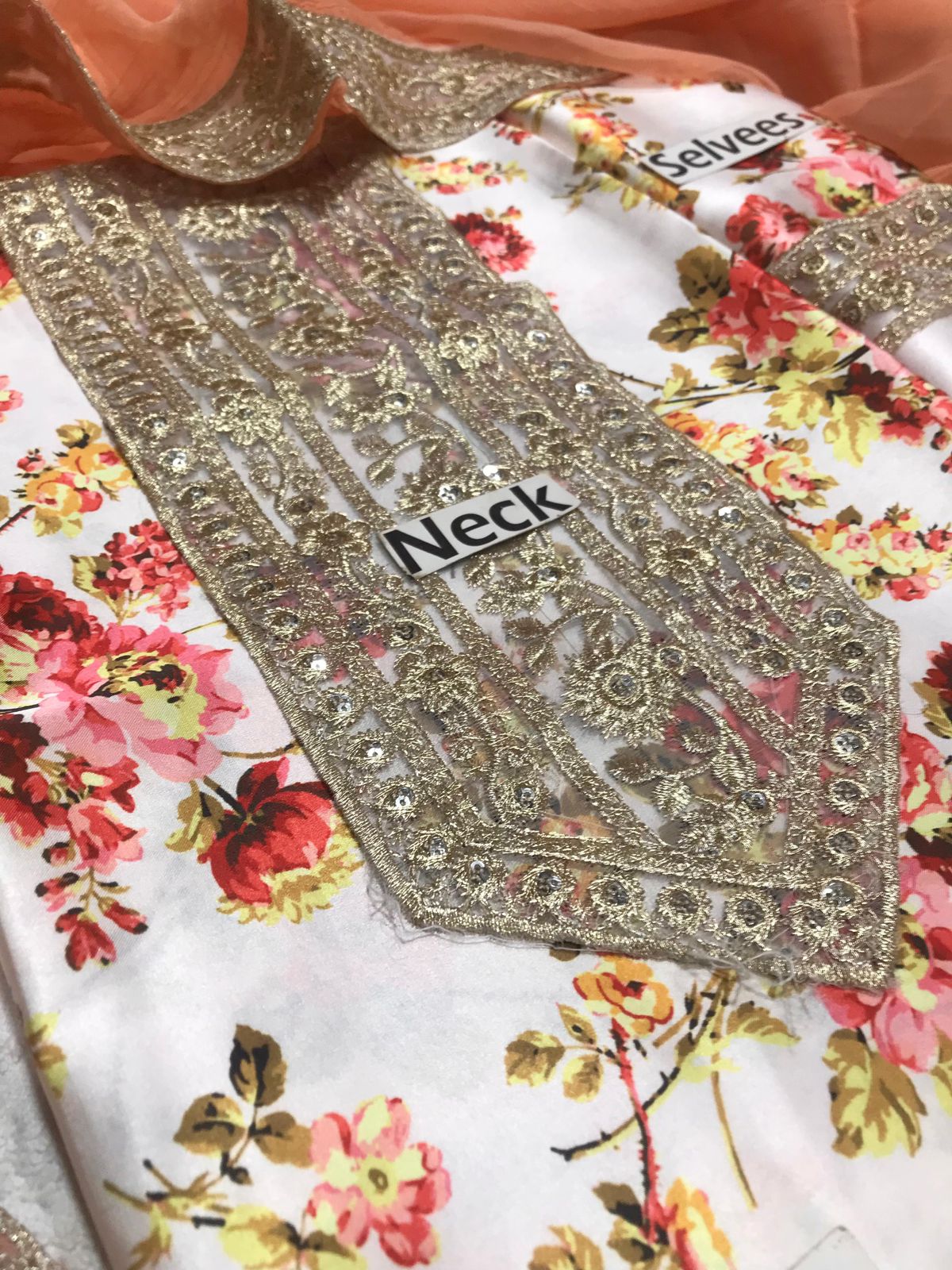 Shenora Unstitched 3 Piece Shamoze Silk Suit – Heavy Embroidered Chiffon Dupatta & Printed Trouser