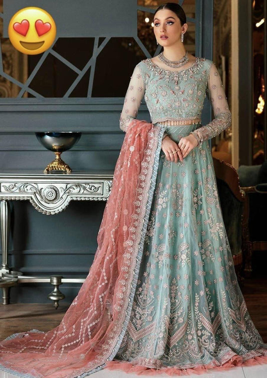 Eman Adeel Mirha Bridal Collection – Heavy Embroidered Net Frock with Handwork & Satin Silk Trouser