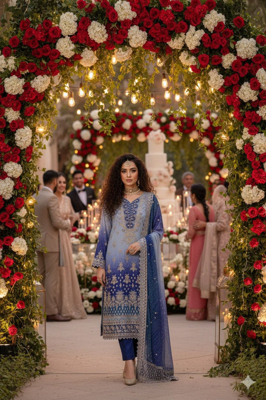 Heer Collection Bridal Chiffon Dress – Design 181 | Digital Chunri Chiffon & Malai with Heavy Sequence Embroidery