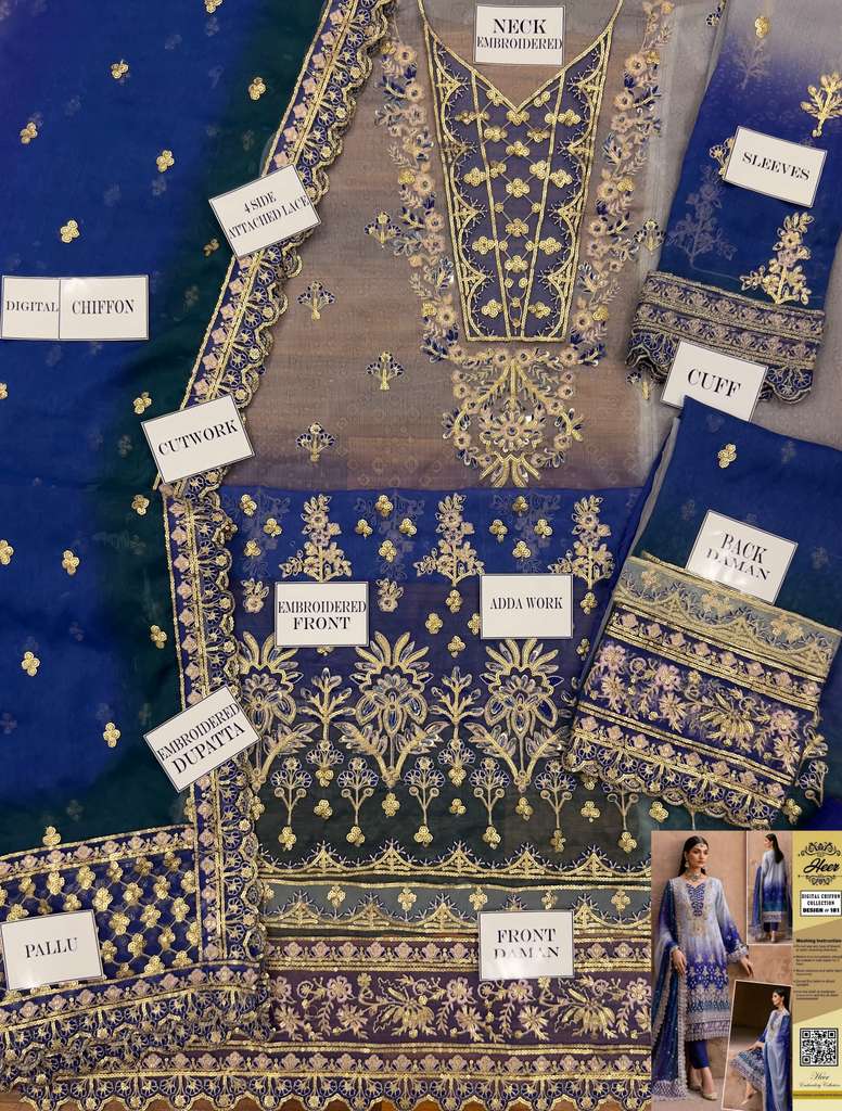 Heer Collection Bridal Chiffon Dress – Design 181 | Digital Chunri Chiffon & Malai with Heavy Sequence Embroidery